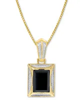 Men's Onyx & Diamond (1/5 ct. t.w.) 22" Pendant Necklace in 14k Gold-Plated Sterling Silver