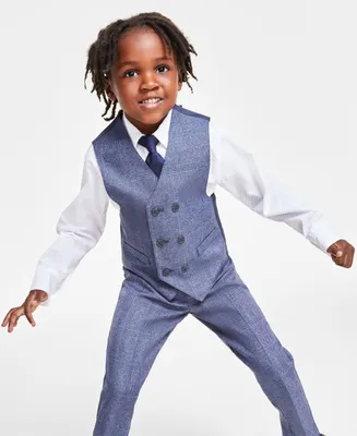 Nautica Toddler and Little Boys Shirt, Windowpane Vest, Pants & Neck Tie Set, 4 piece