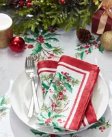 Elrene Perfect Holly Double Border Fabric Napkins, Set of 4