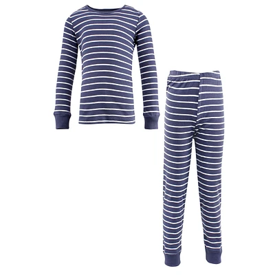 Hudson Baby Big Boys Cotton Pajama Set, Denim Blue Stripe