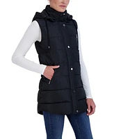 Sebby Collection Women's Long Puffer Vest with Detachable Hood