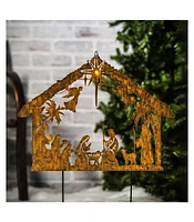 Evergreen 28"H Solar Illuminated Nativity Stake Garden and Yard Christmas Decor