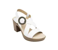 Women´s White Leather Heel Ankle Strap Sandals By Flexi