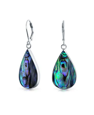 Bling Jewelry Large Iridescent Rainbow Abalone Shell Natural Pear Shaped Teardrop Dangle Lever back Earrings For Women Teen .925 Sterling Silver