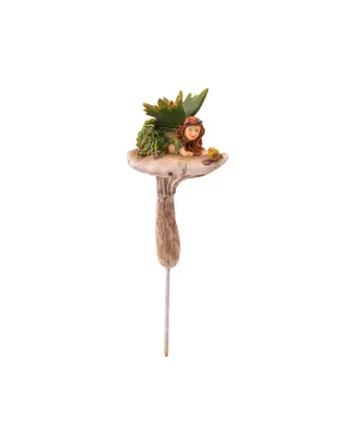 Evergreen Fairy On Mushrooms with Bird Garden Stakes