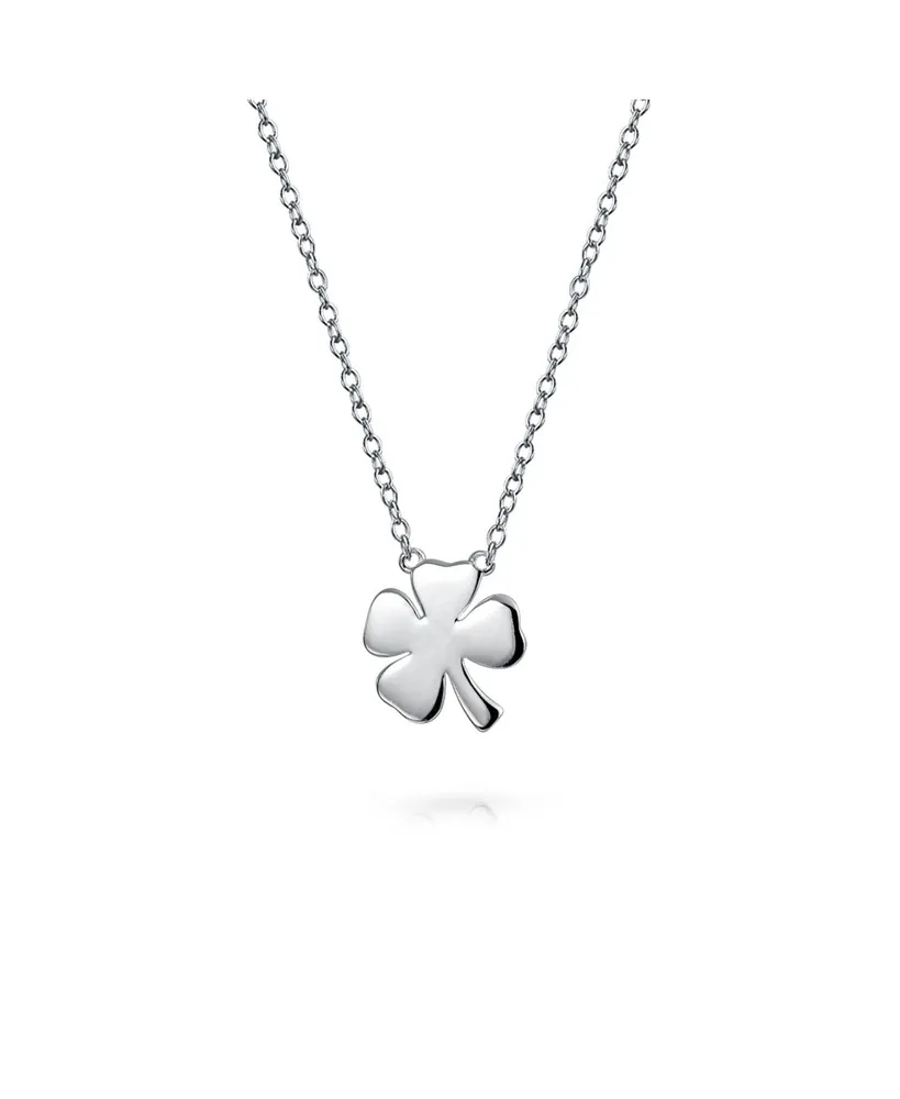 Bling Jewelry Flat Lucky Four Leaf Clover Shamrock Irish Pendant Women Necklace Sterling Silver