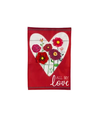 Evergreen Heart of Flowers Garden Linen Flag- 12.5 x 18 Inches Outdoor Decor for Homes and Gardens