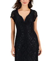 Connected Women's Sequined-Lace Maxi Dress