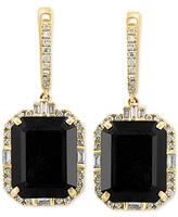 Effy Onyx & Diamond (3/8 ct. t.w.) Dangle Hoop Earrings in 14k Gold