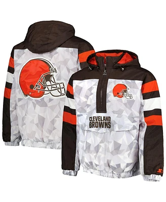 Men's Starter White, Brown Cleveland Browns Thursday Night Gridiron Raglan Half-Zip Hooded Jacket