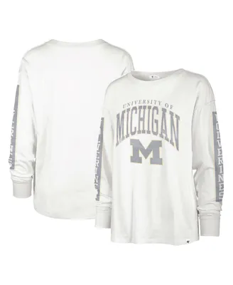 Women's '47 Brand White Michigan Wolverines Statement Soa 3-Hit Long Sleeve T-shirt