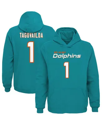 Big Boys Tua Tagovailoa Aqua Miami Dolphins Mainliner Player Name and Number Pullover Hoodie