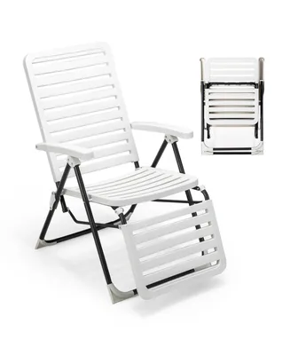 Patio Pp Chaise Lounge Folding Reclining Chair 7-Level Backrest Footrest