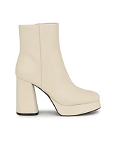 Nine West Women's Velo Flared Block Heel Platform Dress Booties - Cream