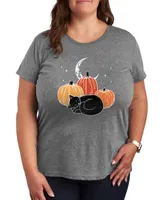 Trendy Plus Halloween Cat and Pumpkins Graphic T-shirt