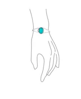Bling Jewelry Nature Leaf Flowers Round Cabochon Statement Turquoise Wide Cuff Bracelet For Women .925 Sterling Silver