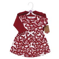 Touched by Nature Toddler Girls Organic Cotton Dress and Cardigan, Red Winter Folk