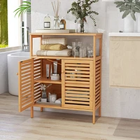 Costway Bamboo Floor Cabinet Bathroom Storage Cabinet Storage Organizer w/ Shutter Doors