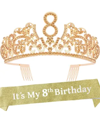 Meant2tobe 8th Birthday Sash and Tiara for Girls - Perfect Princess Party Gifts