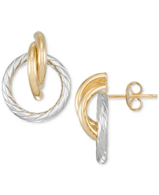 Rope Textured Circle Doorknocker Drop Earrings in 14k Two-Tone Gold - Two