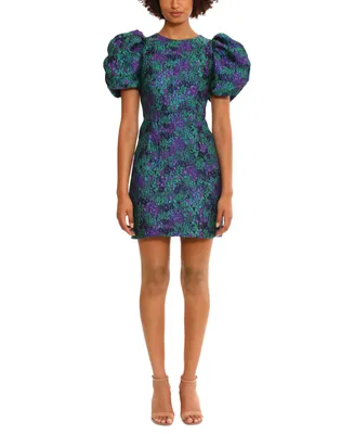 Donna Morgan Women's Jacquard Puff-Sleeve Mini Dress
