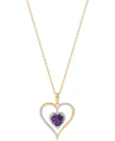 Birthstone Gemstone & Diamond Accent Heart 18" Pendant Necklace 14k Gold-Plated Sterling Silver