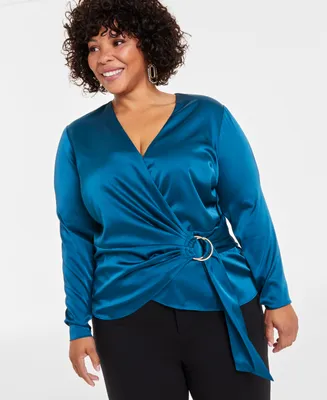 Inc Plus Satin Wrap Top, Created for Macy's