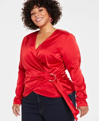 Inc Plus Satin Wrap Top, Created for Macy's
