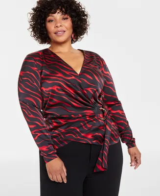 I.n.c. International Concepts Plus Size Surplice Wrap Blouse, Created for Macy's