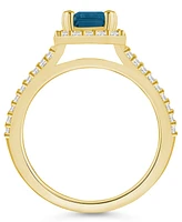 Macy's London Blue Topaz (2 ct. t.w.) and Diamond (1/2 Halo Ring 14K Yellow Gold
