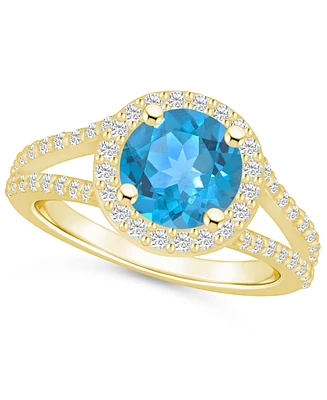 Macy's Blue Topaz (2-3/8 ct. t.w.) and Diamond (1/2 Halo Ring 14K Yellow Gold