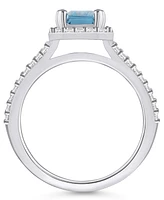 Macy's Aquamarine (1-3/8 ct. t.w.) and Diamond (1/2 Halo Ring 14K Gold