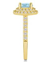 Macy's Aquamarine and Diamond Accent Halo Ring 14K Yellow Gold