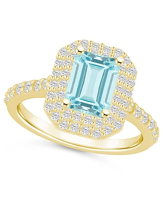 Aquamarine and Diamond Halo Ring