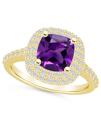 Macy's Amethyst and Diamond Accent Halo Ring 14K Yellow Gold