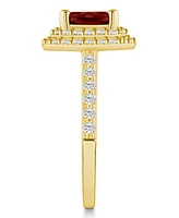 Macy's Garnet and Diamond Accent Halo Ring 14K Yellow Gold