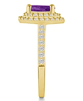Macy's Amethyst and Diamond Accent Halo Ring 14K Yellow Gold