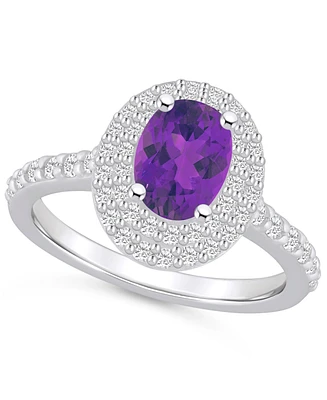 Amethyst and Diamond Halo Ring