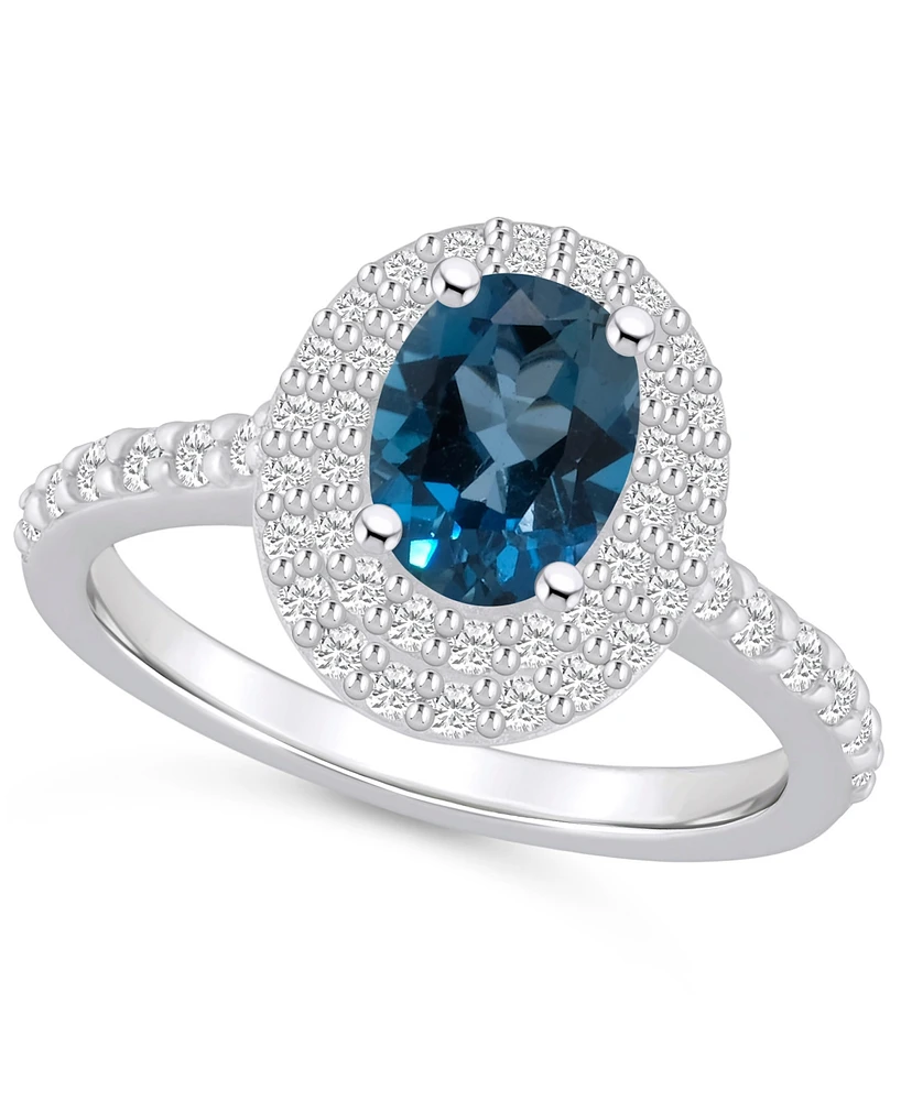 London Blue Topaz and Diamond Halo Ring