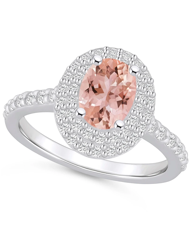 Morganite and Diamond Halo Ring