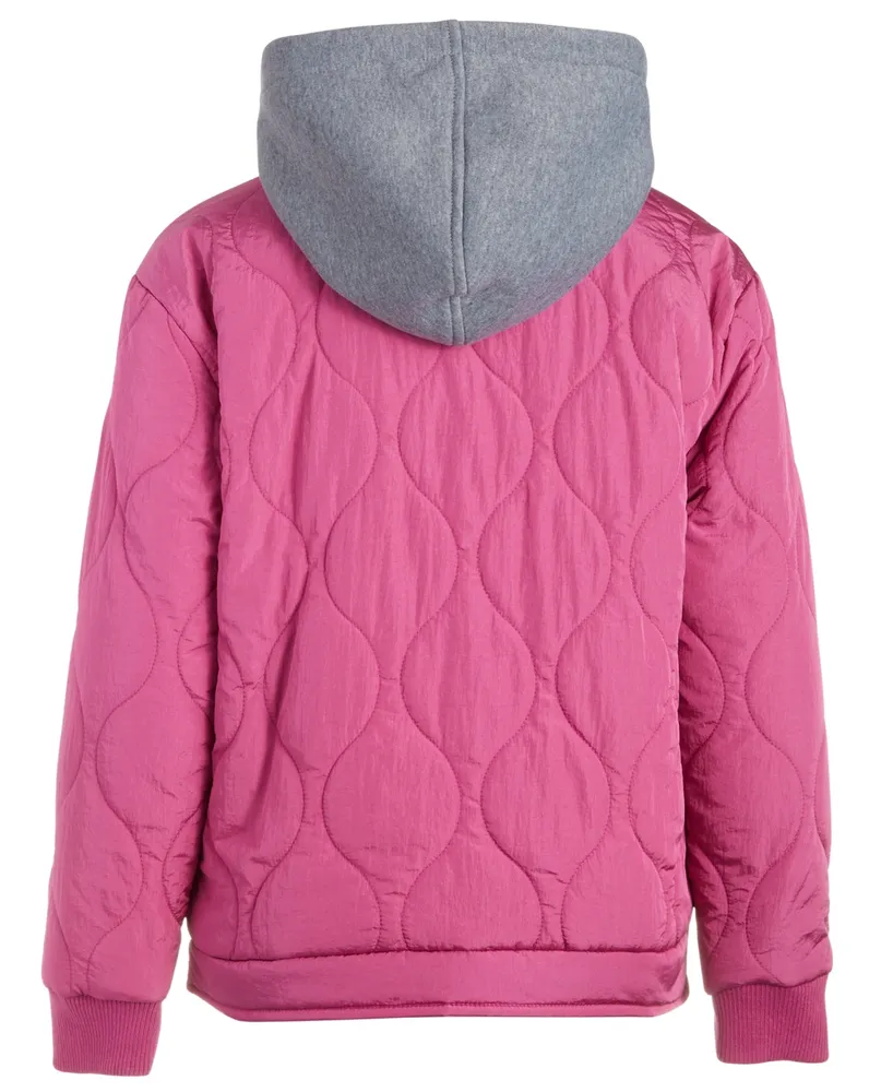 Jou Big Girls Contrast Hood Ribbed Cuff Sleeve Puffer Jacket