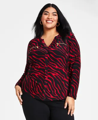 I.n.c. International Concepts Plus Size Animal-Print Top, Created for Macy's