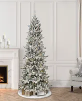 Puleo 6.5' Pre-Lit Slim Flocked Royal Majestic Artificial Spruce Tree