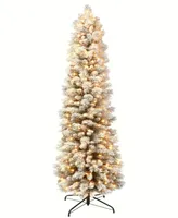 Puleo 6.5' Pre-Lit Flocked Pine Pencil Artificial Tree