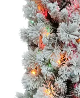 Puleo 7.5' Pre-Lit Flocked Portland Pine Artificial Pencil Tree