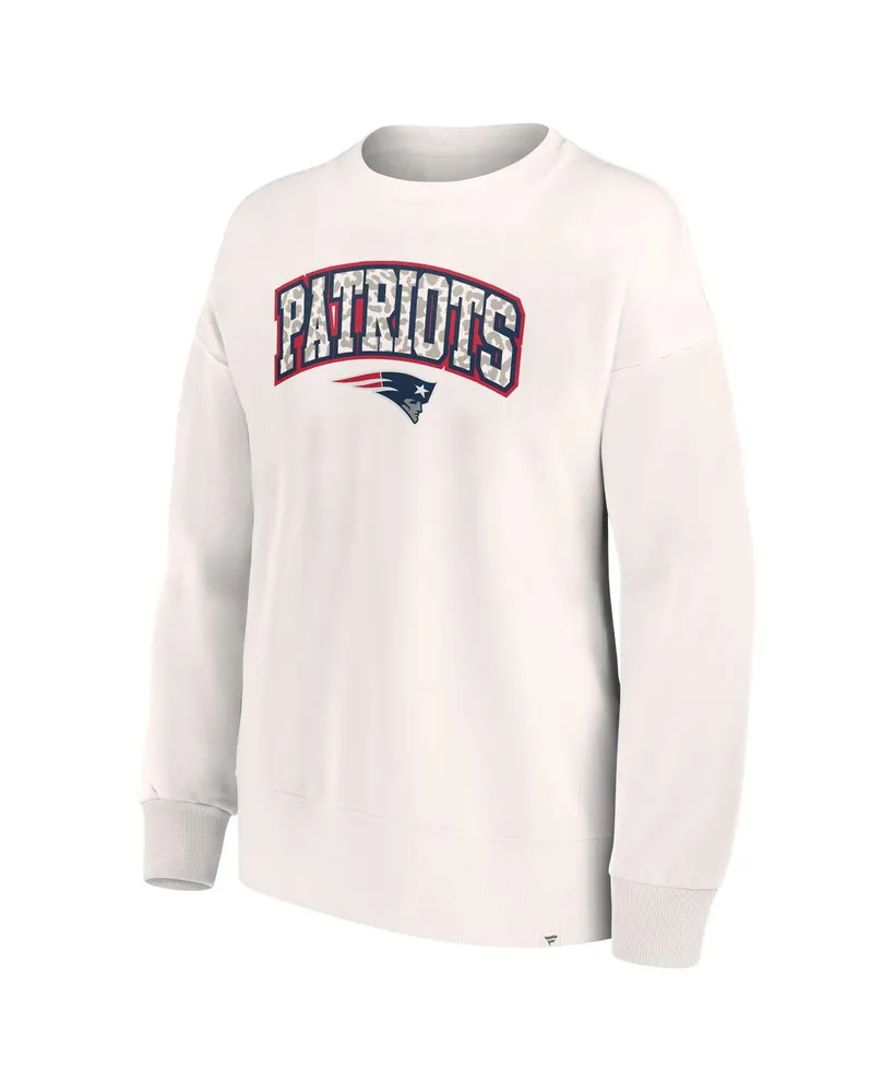 Women's Fanatics White New England Patriots Leopard Team Pullover Sweatshirt