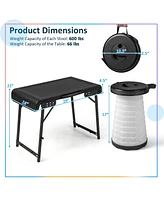 3-Piece Folding Table Stool Set with a Camping Table & 2 Retractable Led Stools