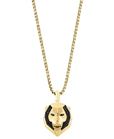 Effy Men's Black Spinel Lion Head 22" Pendant Necklace (1/10 ct. t.w.) in 14k Gold-Plated Sterling Silver