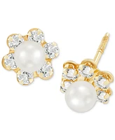 Children's Cultured Freshwater Pearl (3-3/4 mm) and Cubic Zirconia Stud Earrings in 14k Gold