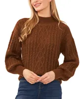 CeCe Women's Cable-Knit Mock Neck Bishop Sleeve Sweater